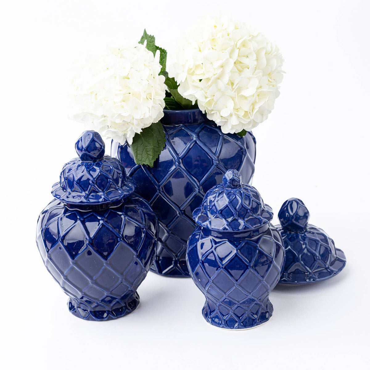 SM Navy Textured Ginger Jar with Lid