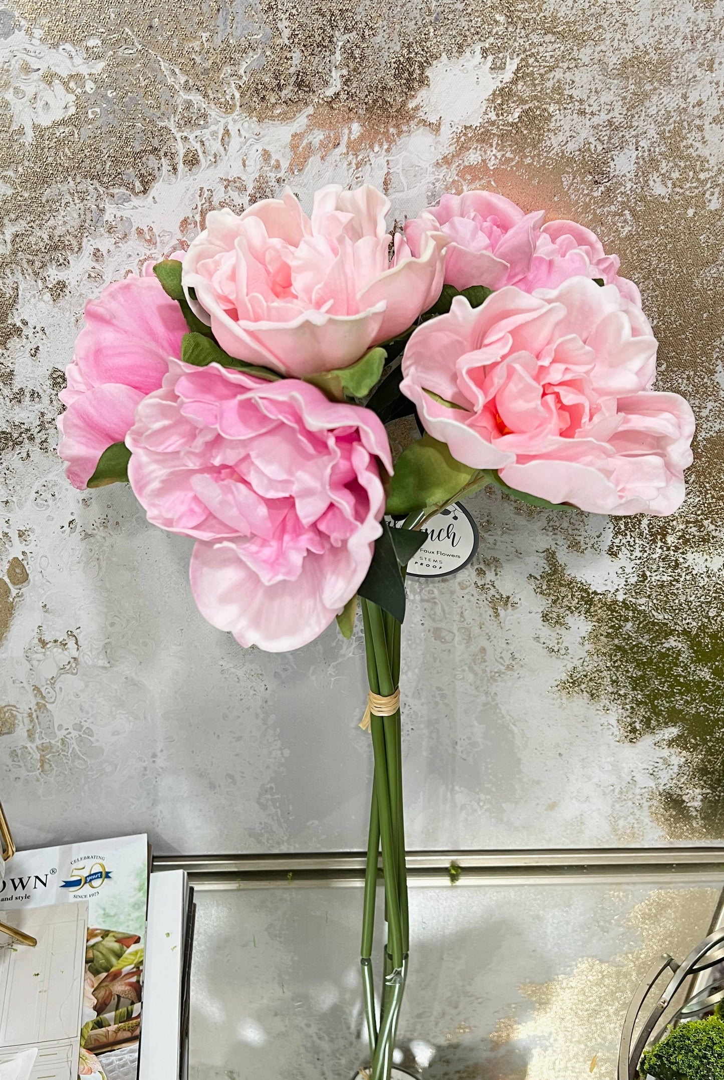 16"-5-stem Bundled-Real Touch Peony Blossom