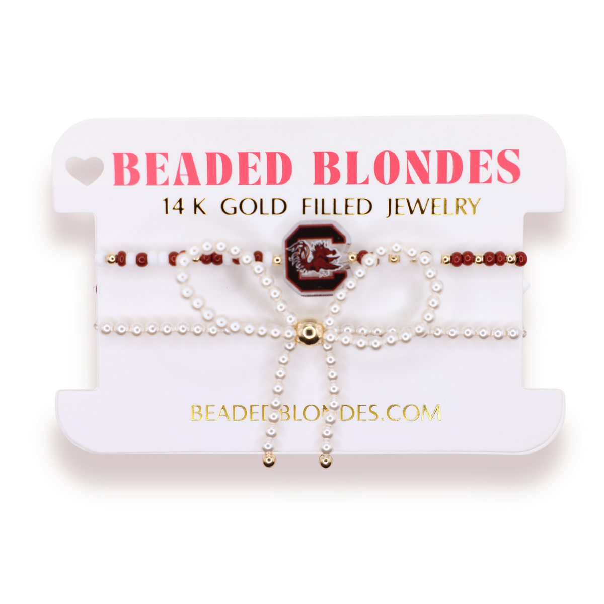 South Carolina Logo Bracelet + Pearl Bow Stack of 2