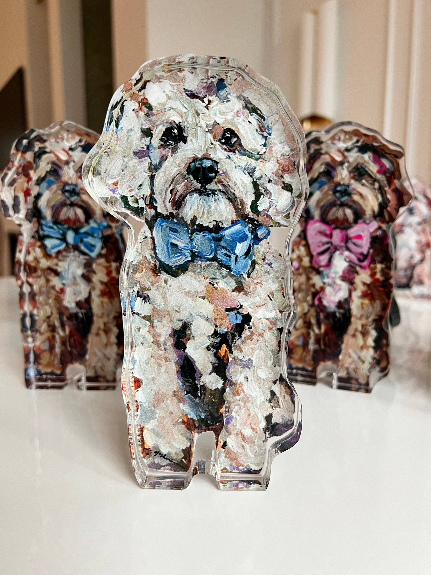 Cavapoo Blonde With Blue Bow Acrylic Shelfie