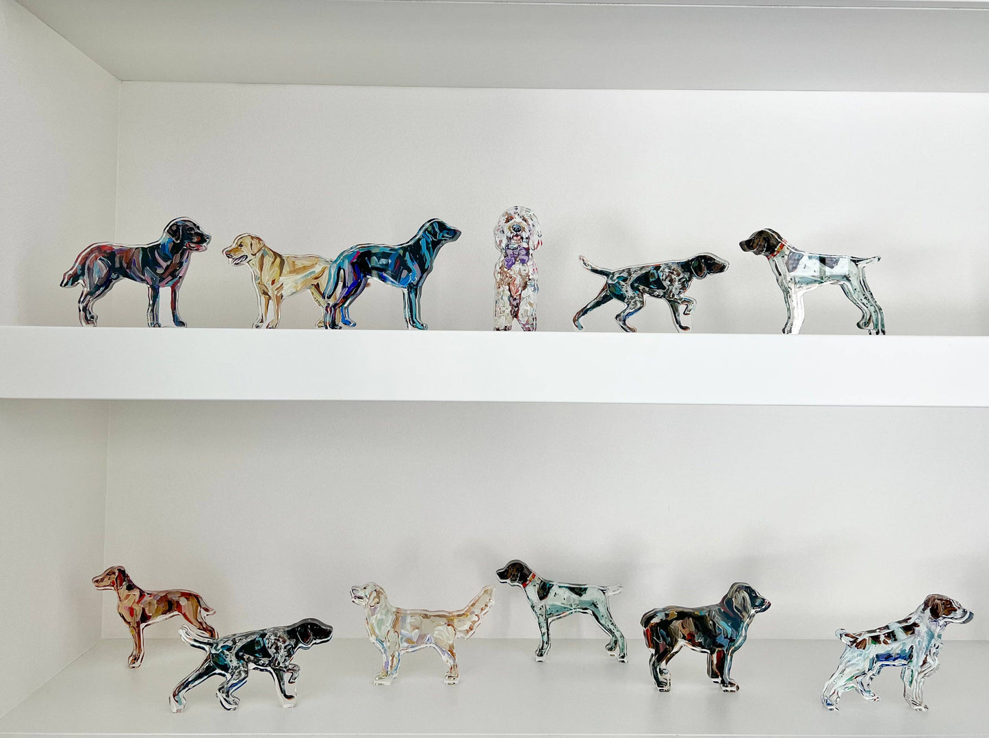 "Golden Doodle purple bow" acrylic shelfie