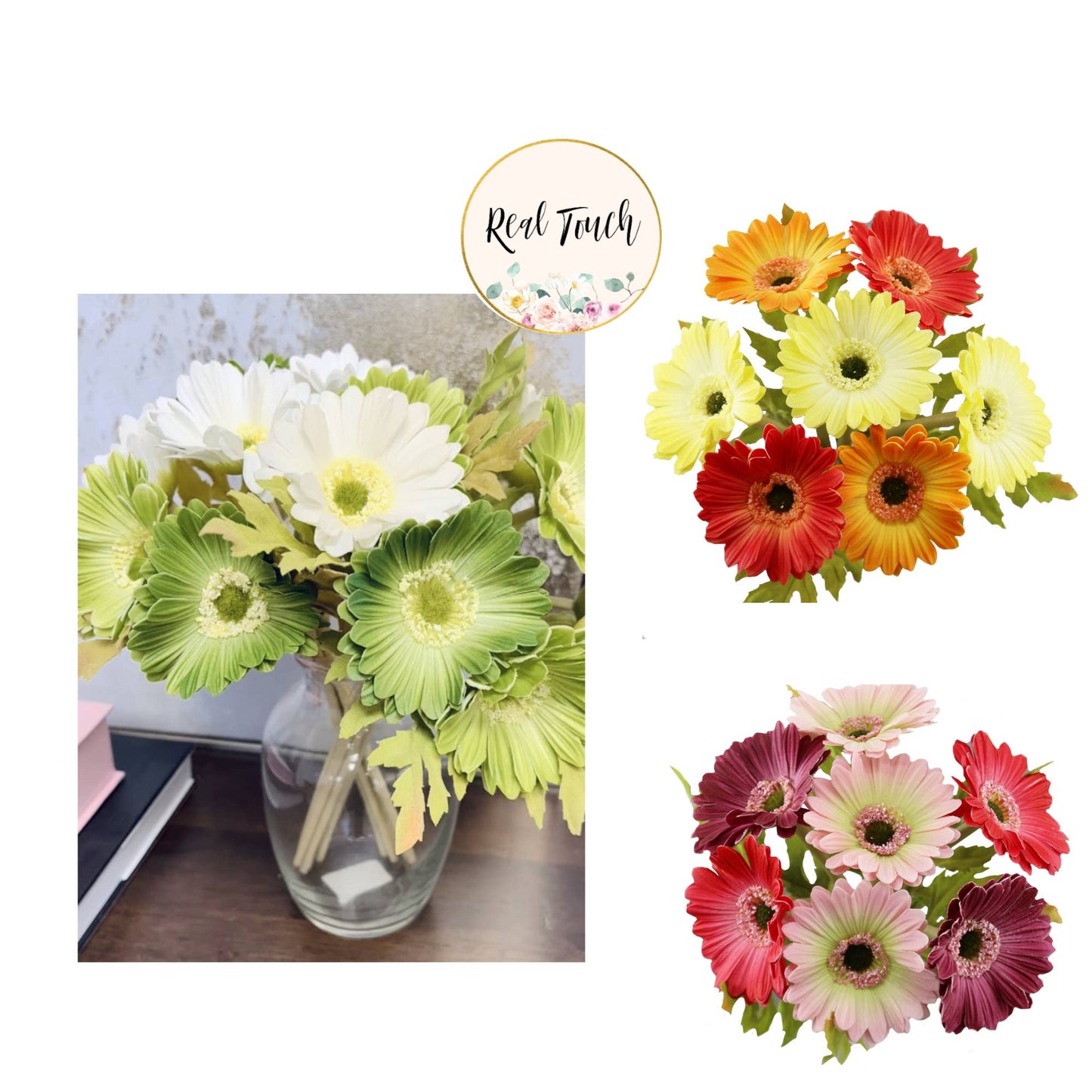 Pack of 7 stems-All Season Colorful Real Touch Daisy