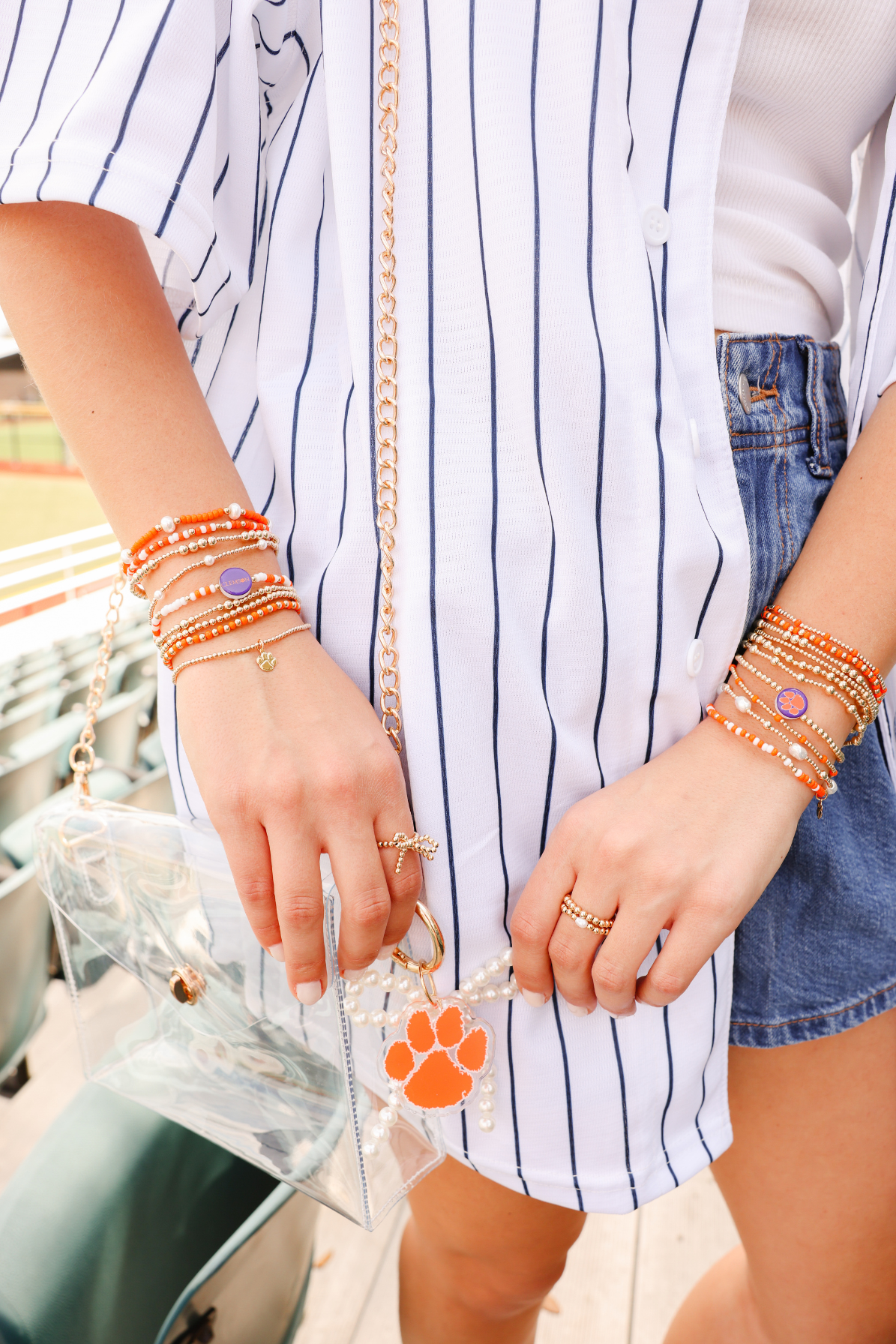 Clemson Logo Charm Bracelet on Gold