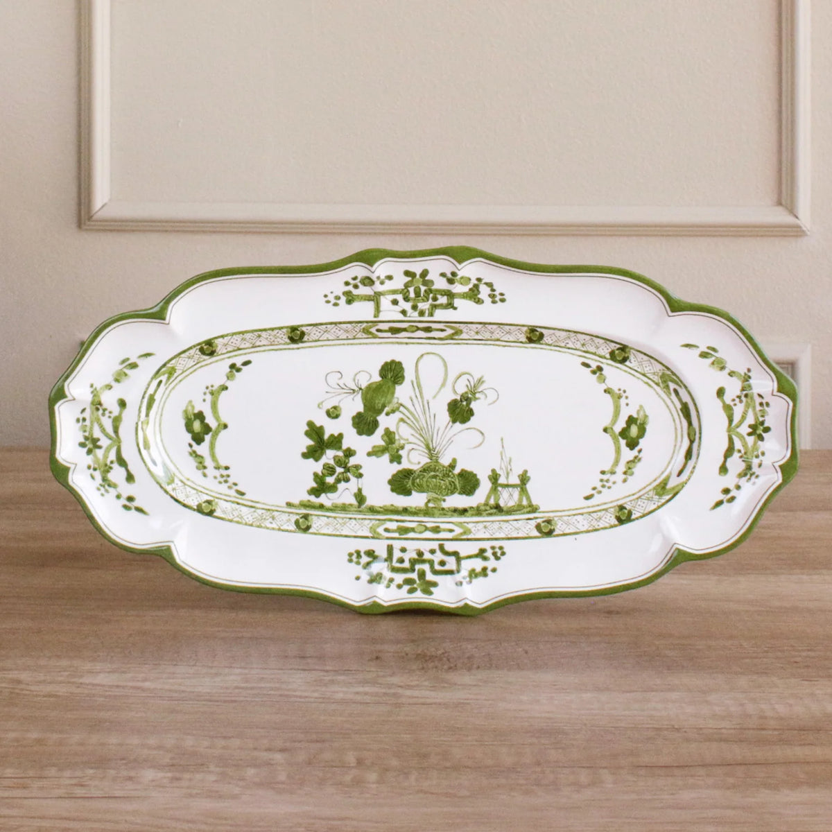 VIDA Faenza Long Oval Tray | Green and White