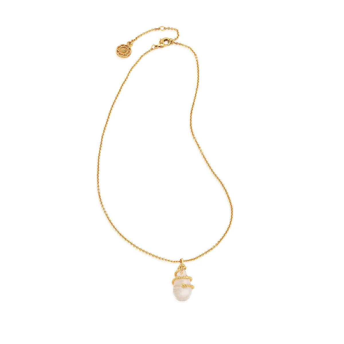 Lily Charm Necklace, 16"+2" - Clear Quartz