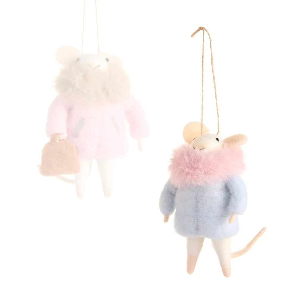 6" Fur Coat Mice Ornament