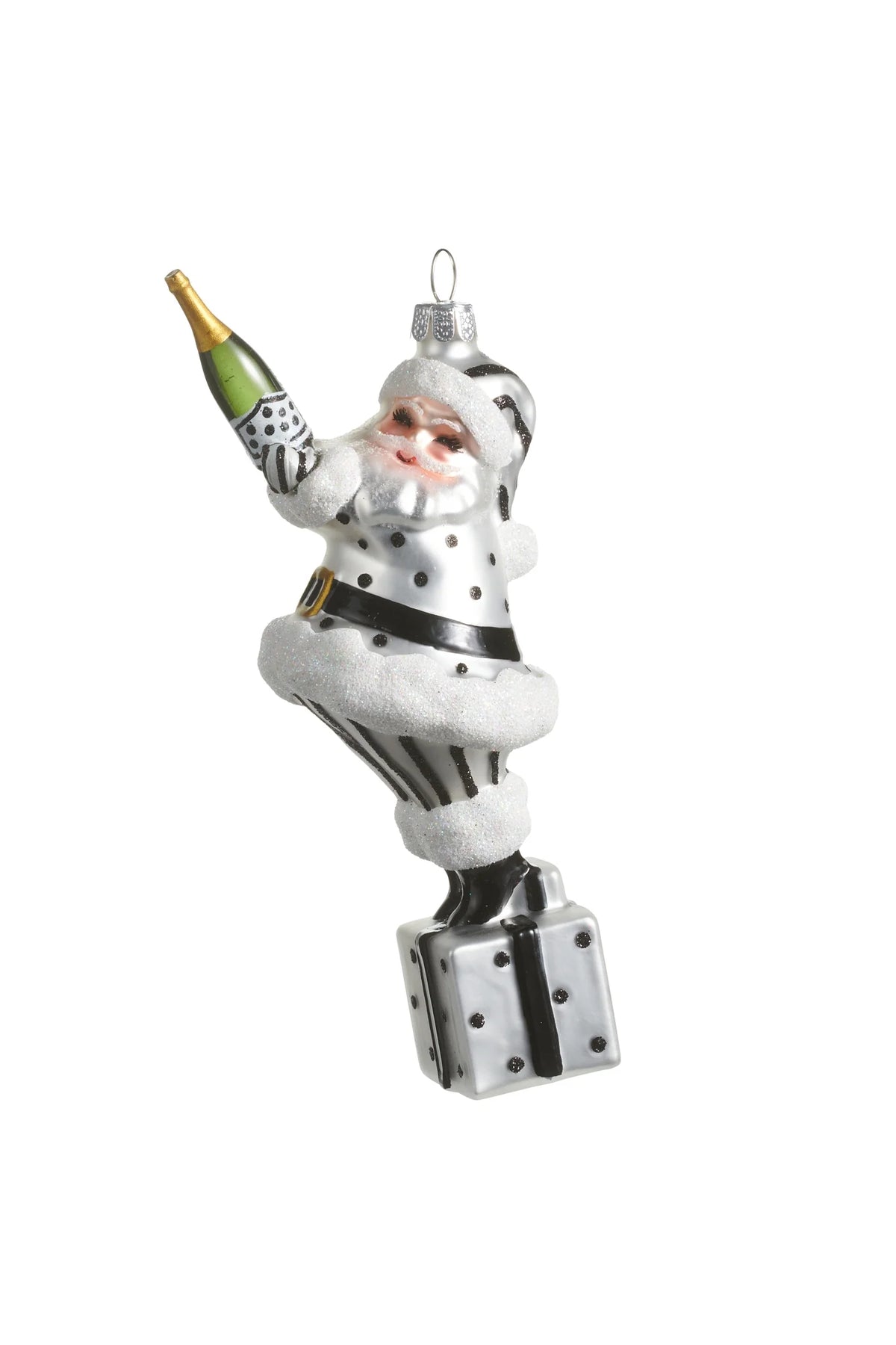 6" Champagne Popping Santa Ornament