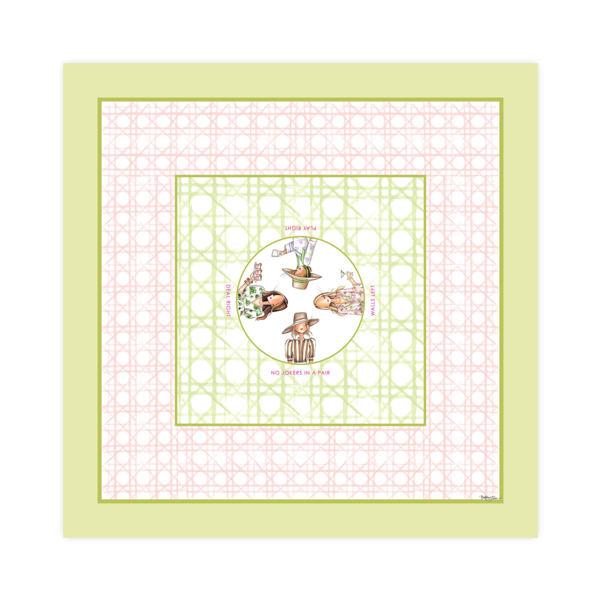 Pink & Green Rattan Mahjong Mat