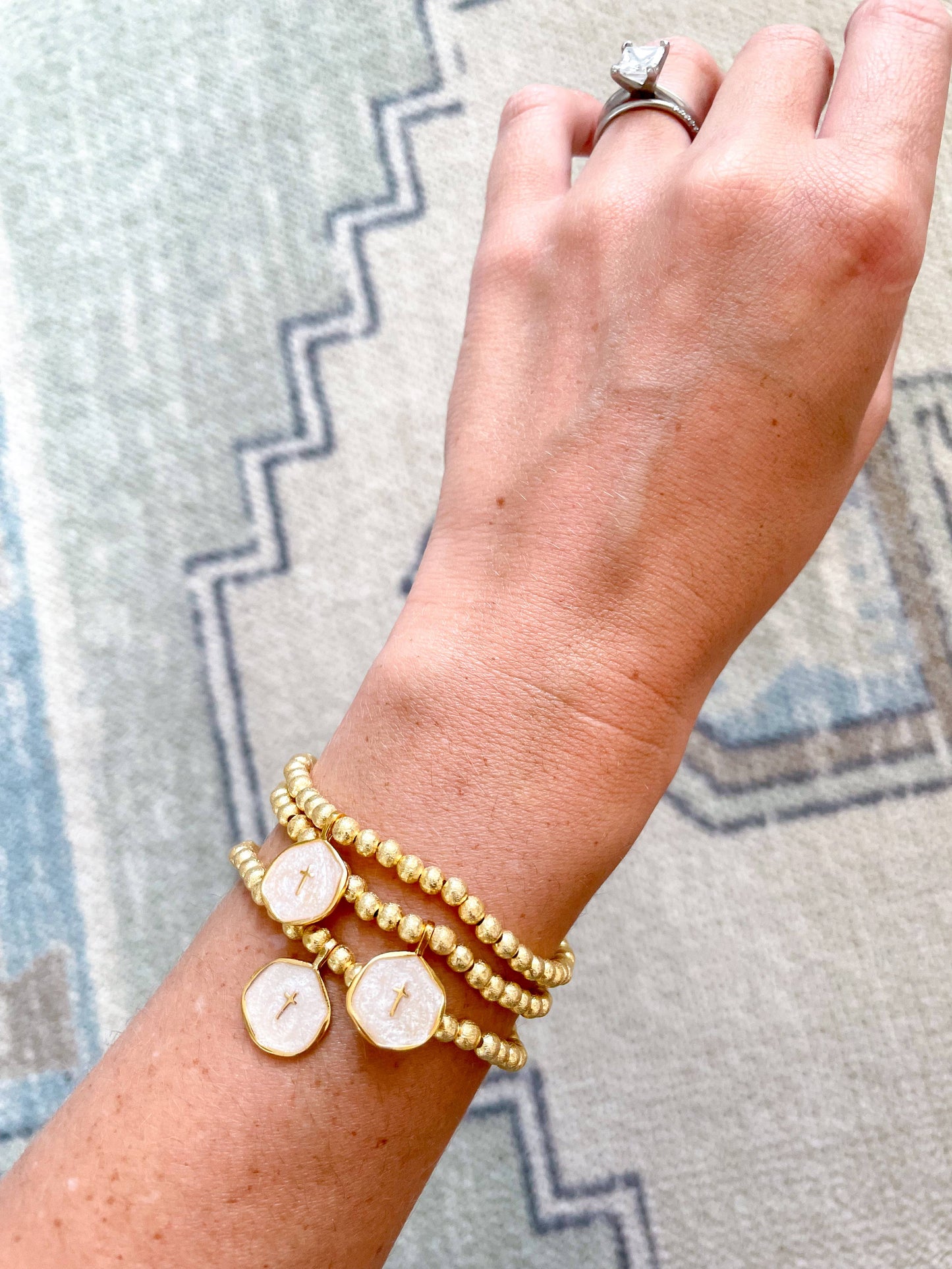 Pearl Cross Charm Bracelet