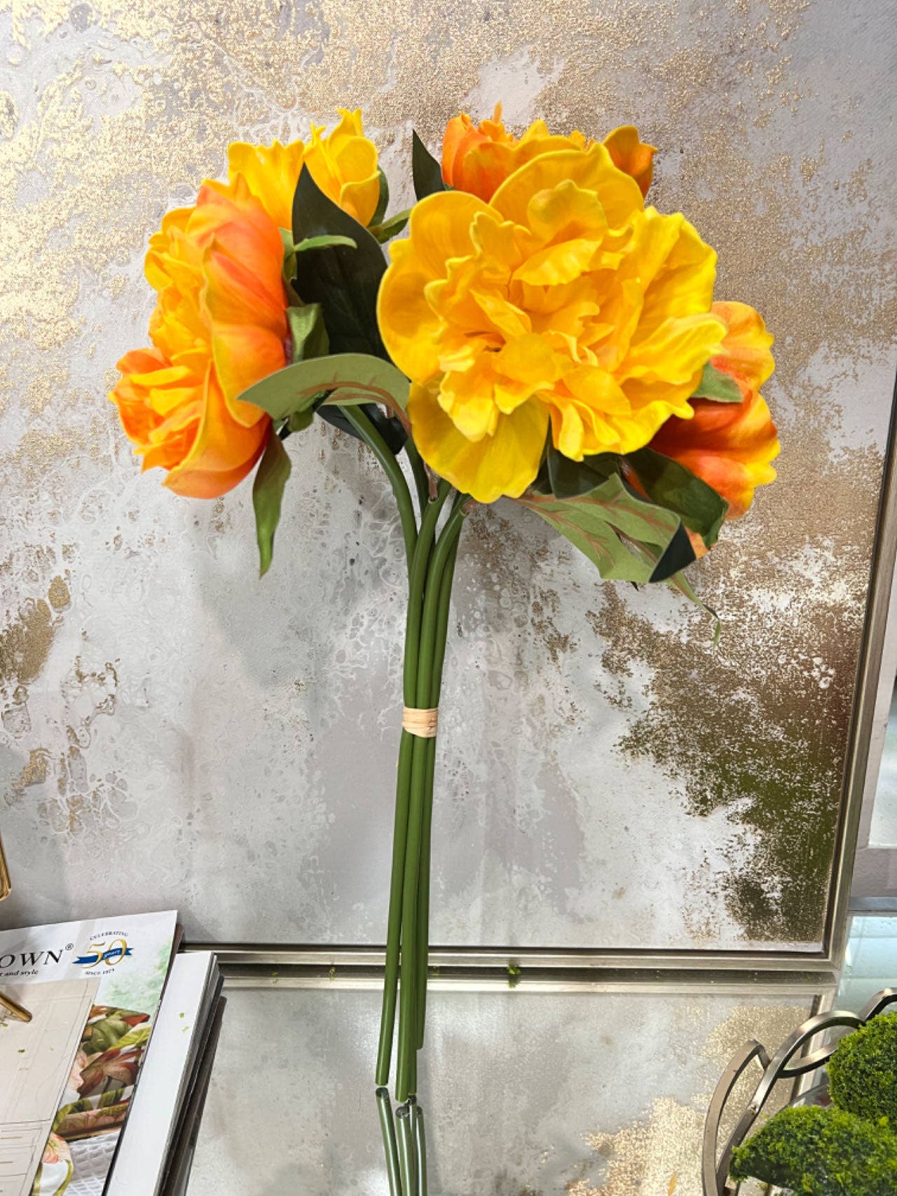 16"-5-stem Bundled-Real Touch Peony Blossom
