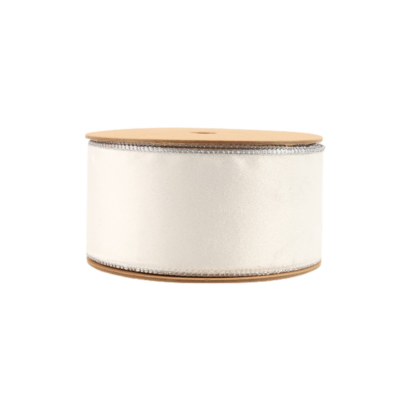 2 1/2" Reversible Classic Velvet Wired Ribbon | White/Silver | 10 Yard Roll