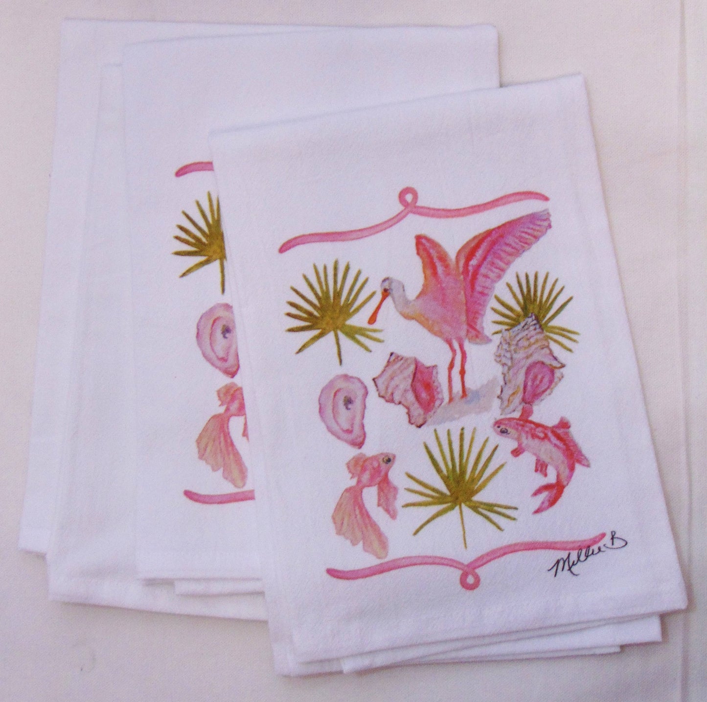 Coral Coastal Life White Flour Sack Towel