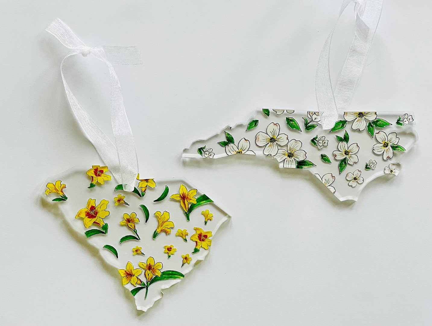 State of South Carolina Shape Ornament with State Flowers