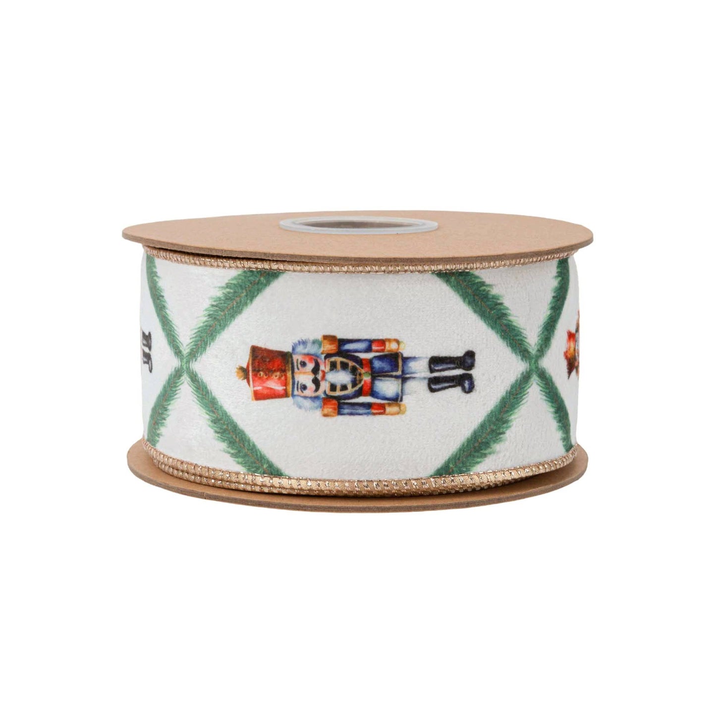 Reversible Velvet Nutcracker & Pine Wired Ribbon 10yd
