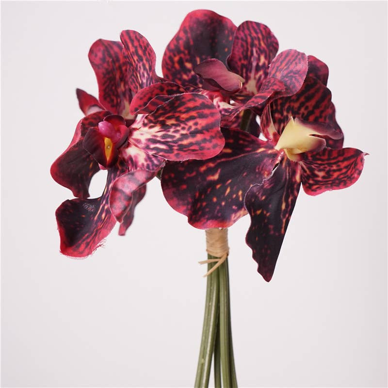 10''T Faux Real Touch Vanda Orchid Flower Bunch, 5 Stems