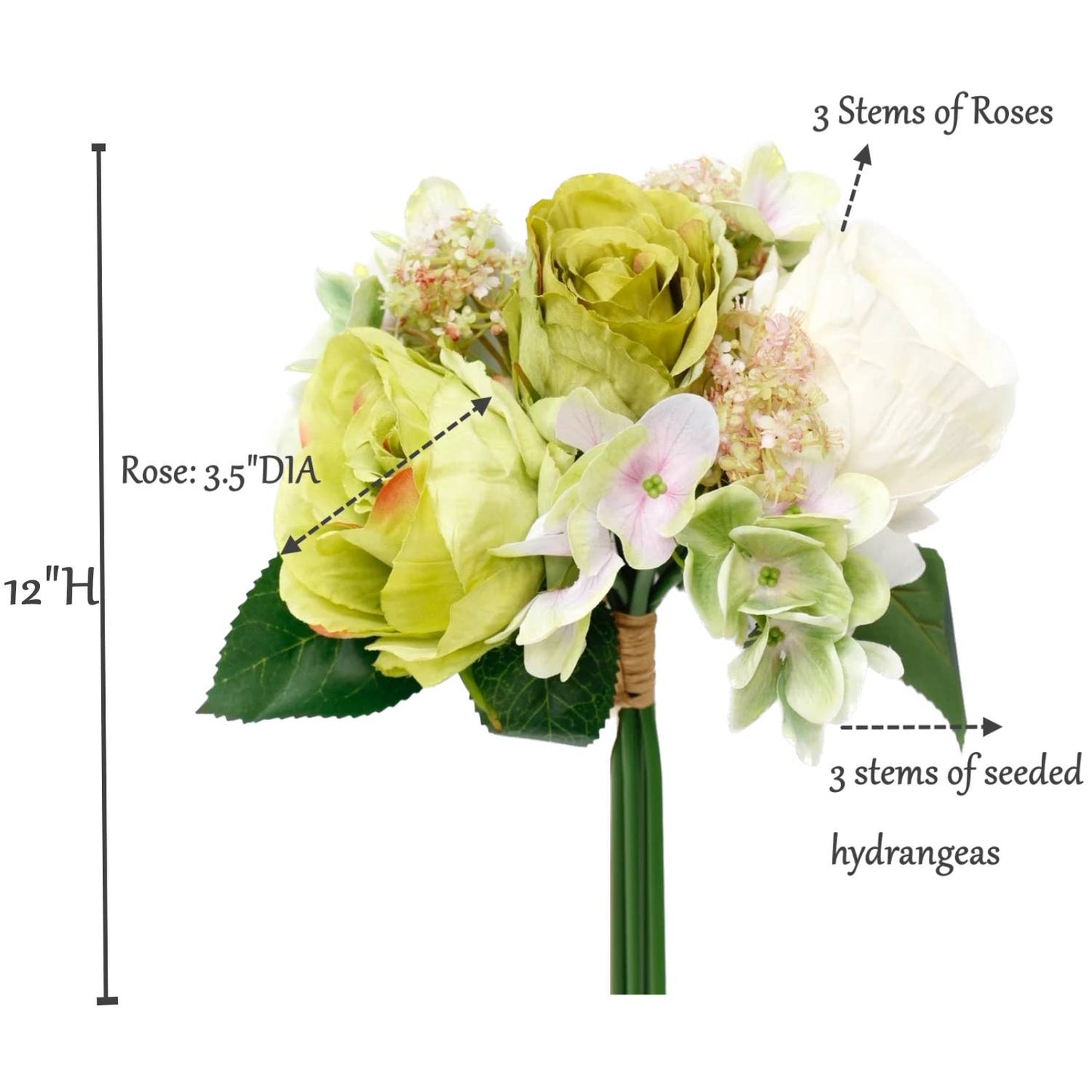 12"-Rose Hydrangea Pre-tied bouquet Faux Flowers