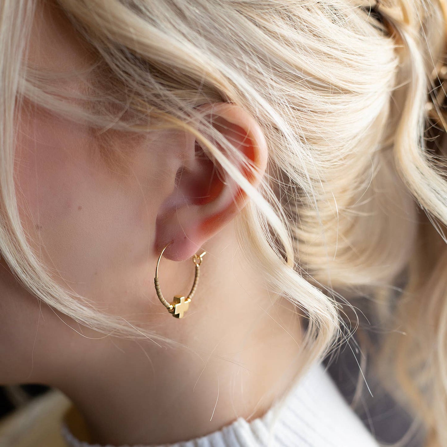 Faithful Cross Earrings-Silver | Beaded Earrings for Women