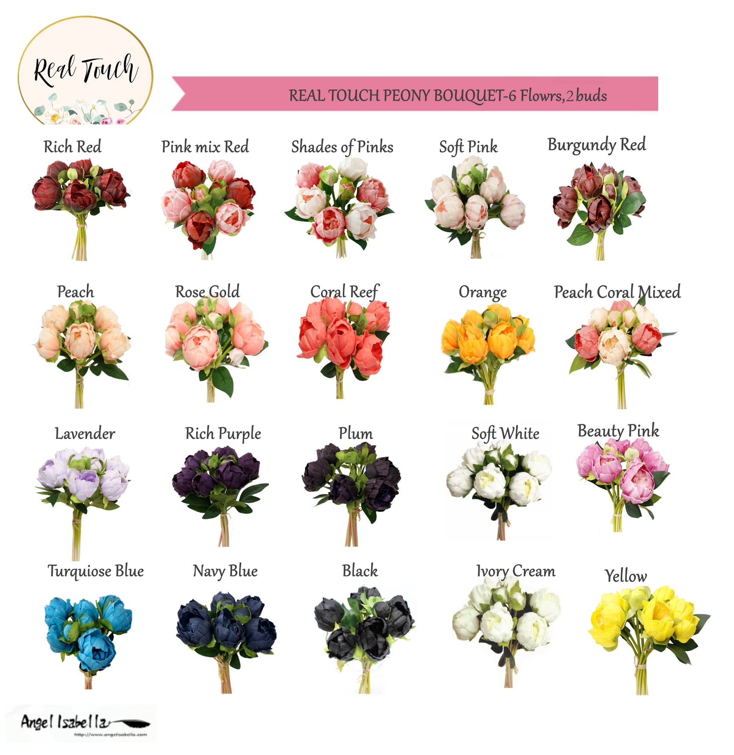 10.5" Real touch artificial Peony bundle-8 Flowers and buds