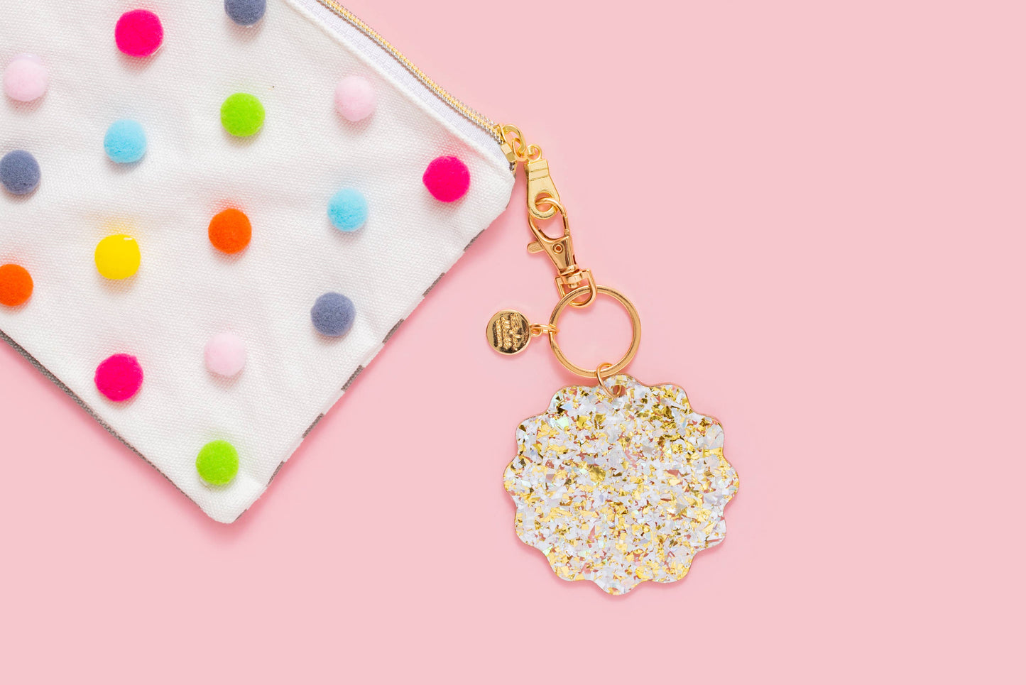 Waves Keychain Pearl + Gold Confetti