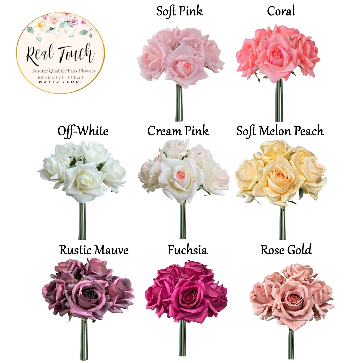 Real Touch Pack of 5 Large bloom Rose