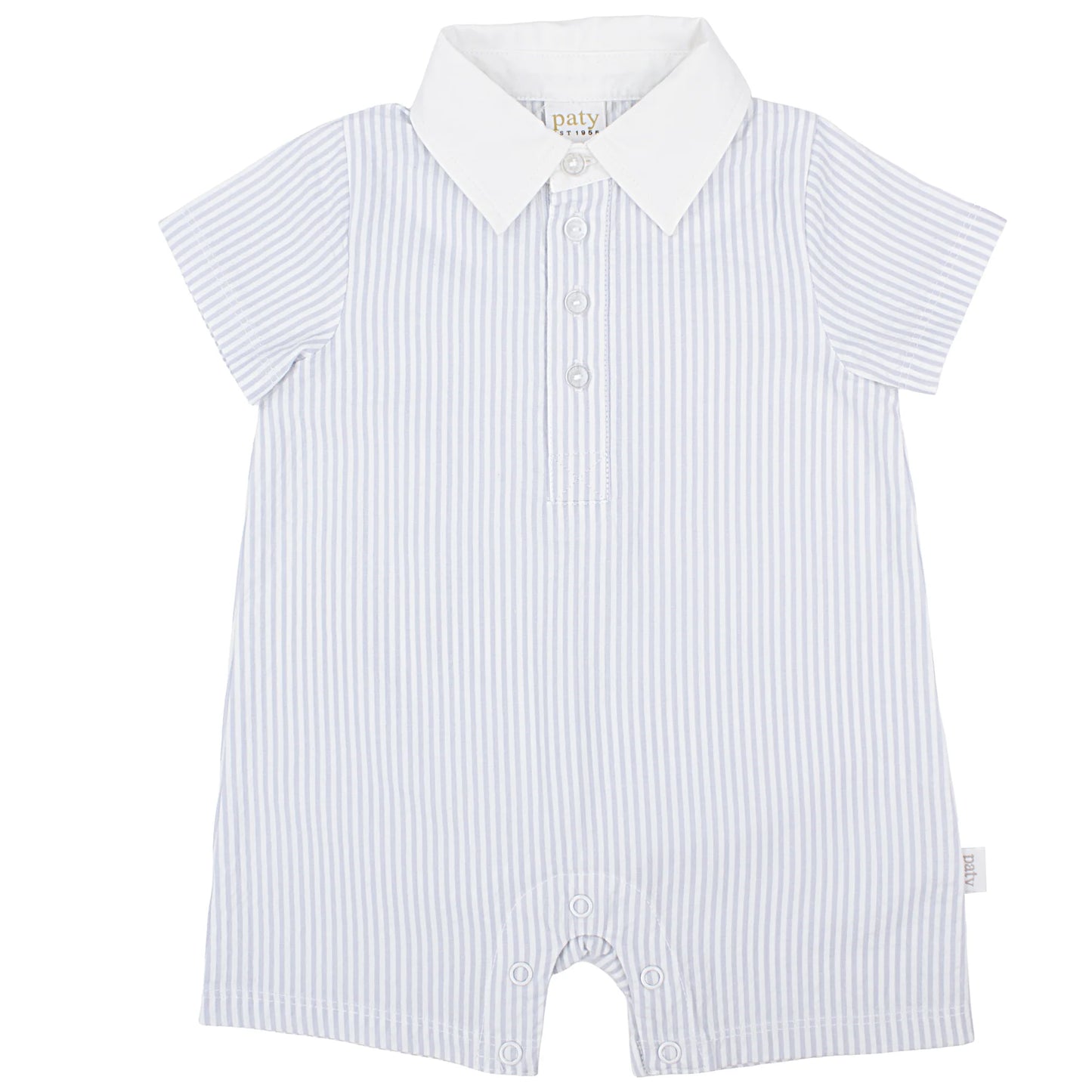 Paty Organic Cotton Seersucker Baby Boy Shortall with Collar