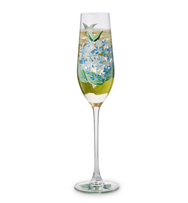 Hydrangea Hand Painted Champagne Flute