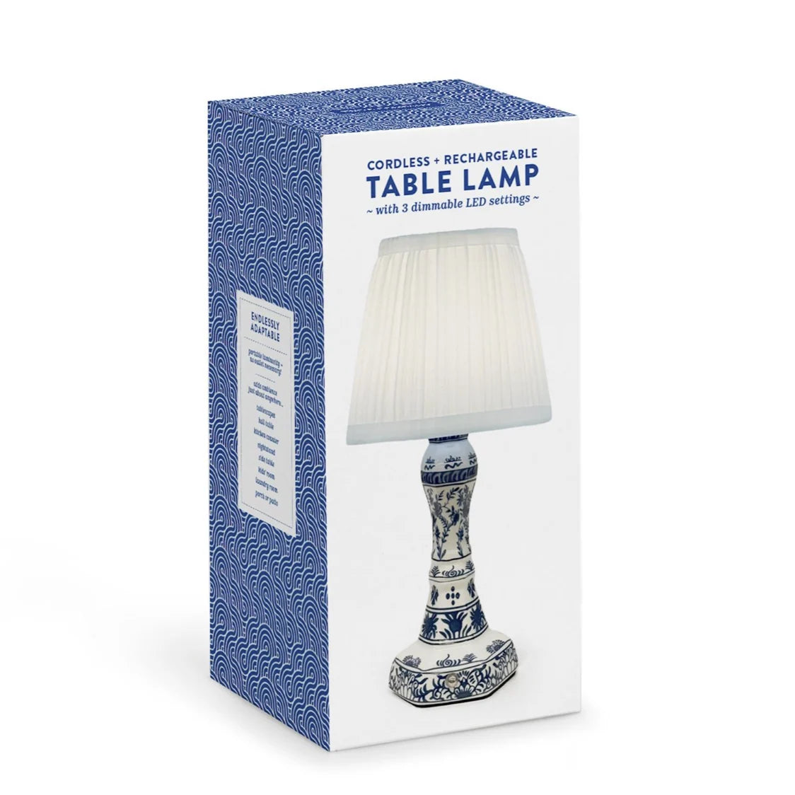 LED Cordless Blue and White Floral Lamp