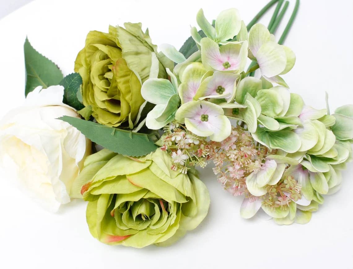 12"-Rose Hydrangea Pre-tied bouquet Faux Flowers