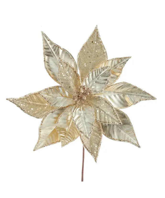 12" Champagne Gold Poinsettia Pick