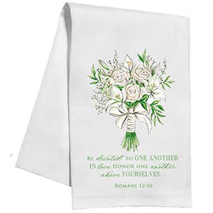 Wedding Bridal Bouquet White Roses Scripture Kitchen Towel