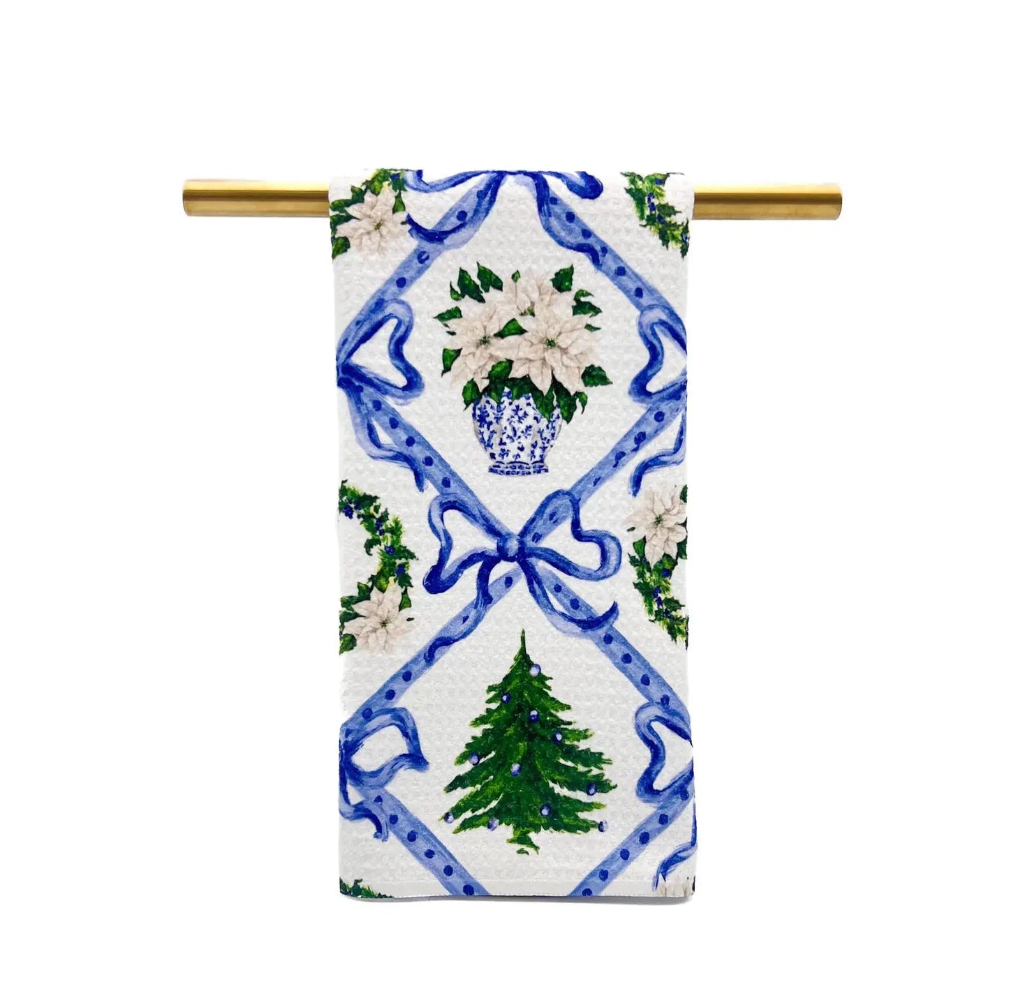 Antique Blue Christmas Garden Tea Towel - Christmas Towel