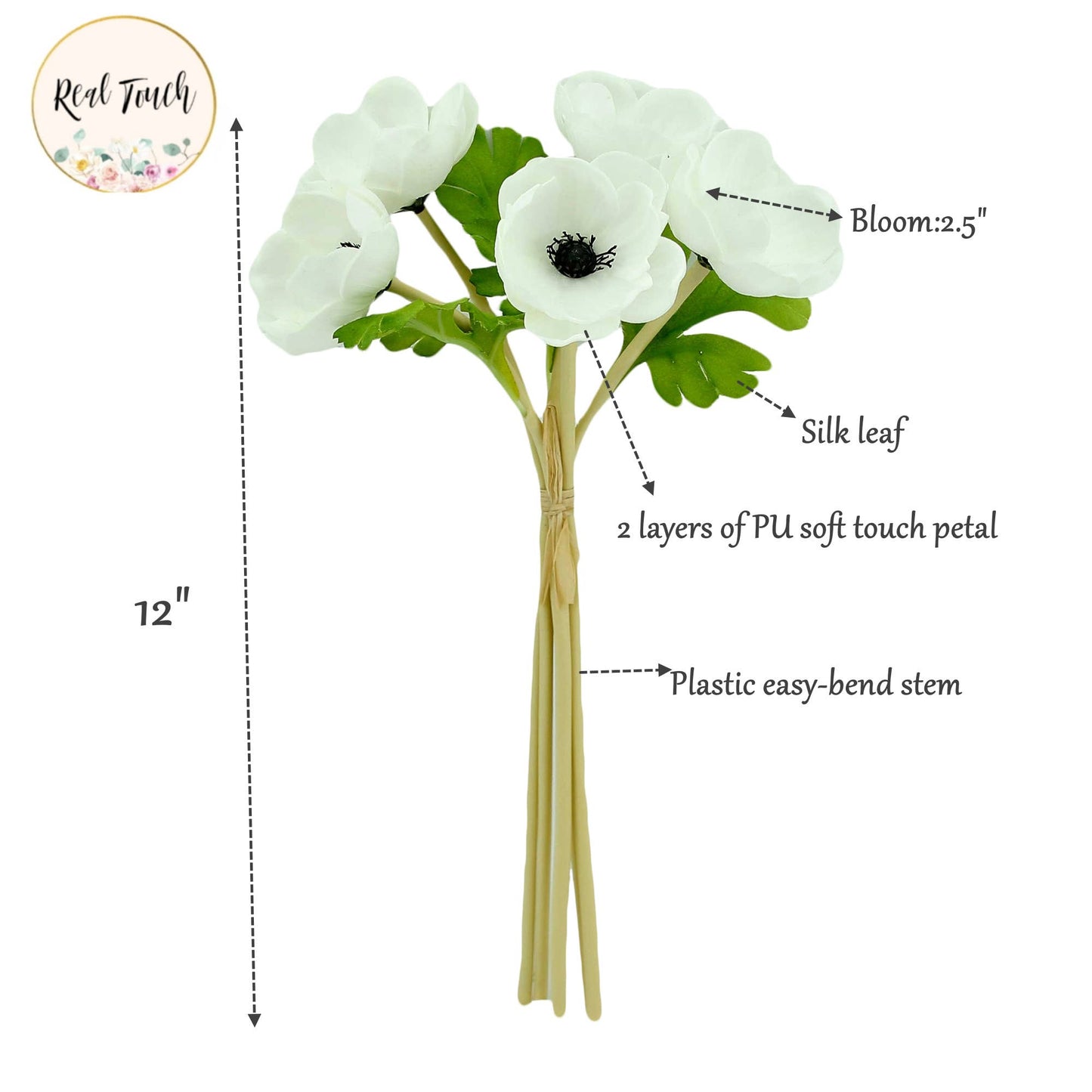 12"Real Touch Anemone-5 Stem