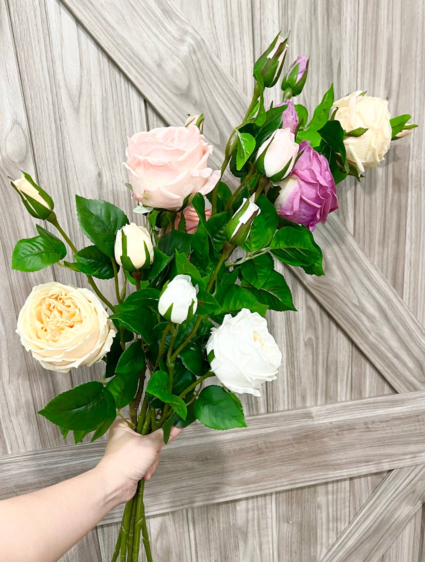30" 3-Head Real touch English Austin Cabbage Rose Stem