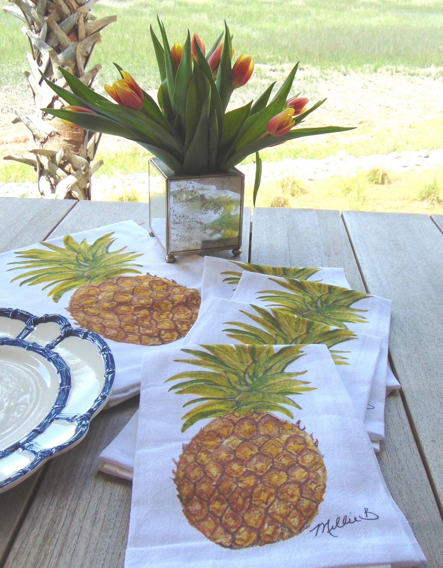 Pineapple on White Flour Sack Towel