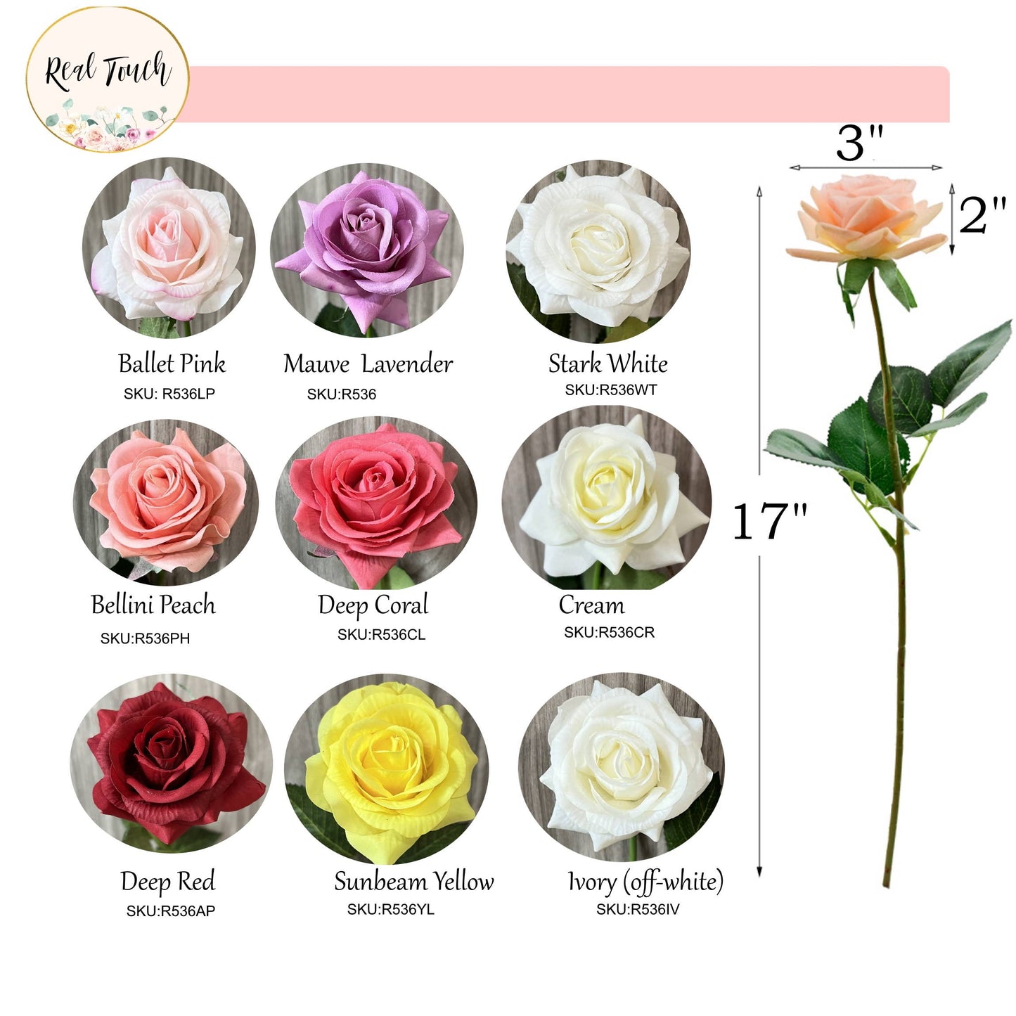 17"Medium bloom rose stem-Moisturized Coating Fresh-Cut Fee