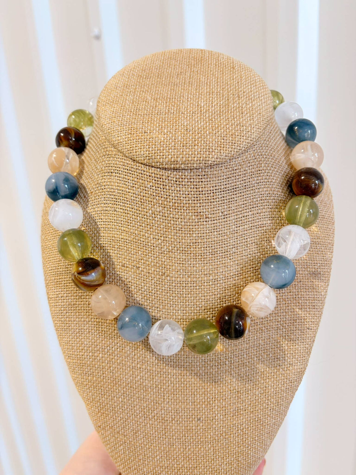 Mini Bauble Necklace – Olive + Blue Mix