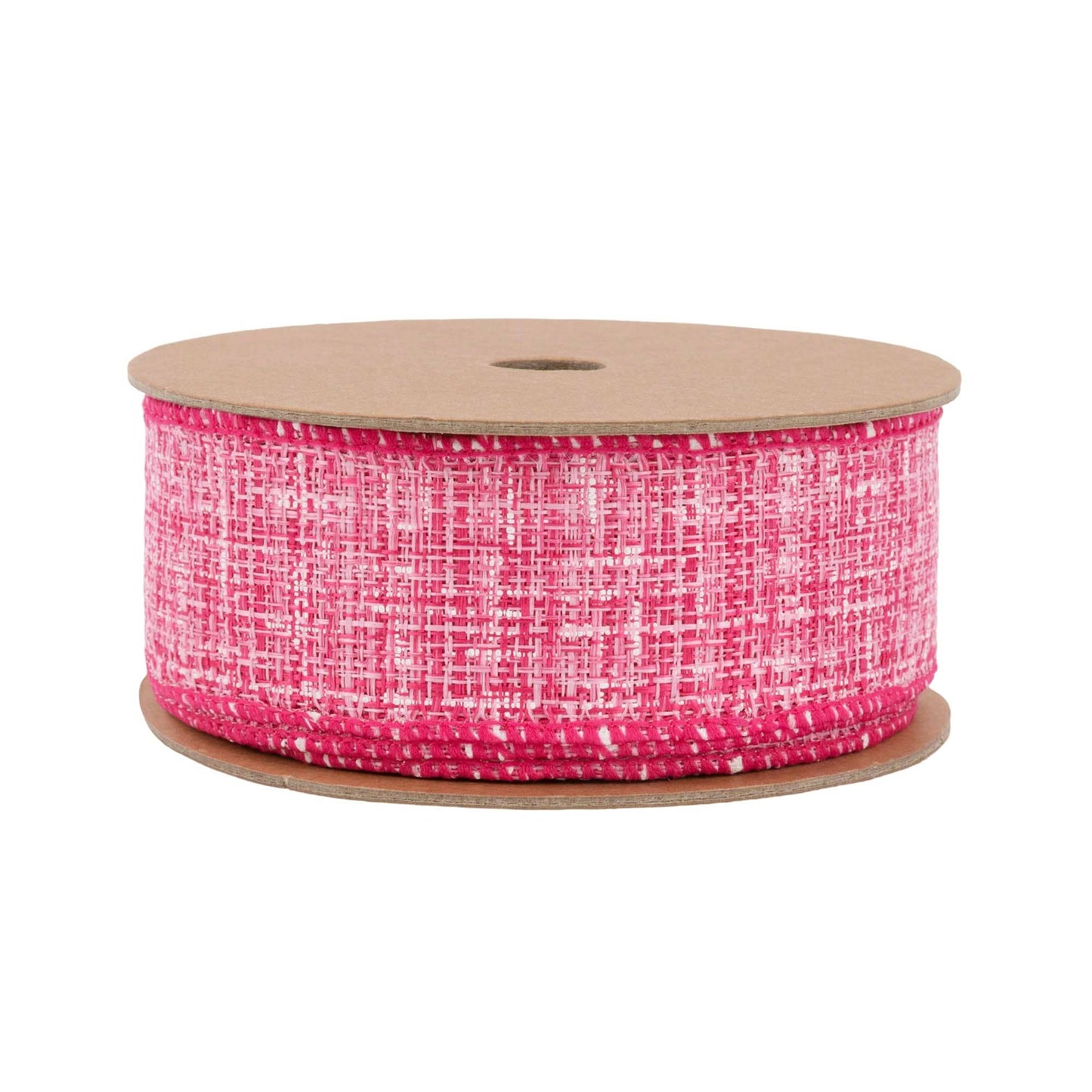 Faux Tweed Pink and White Wired Ribbon 10 Yard Roll