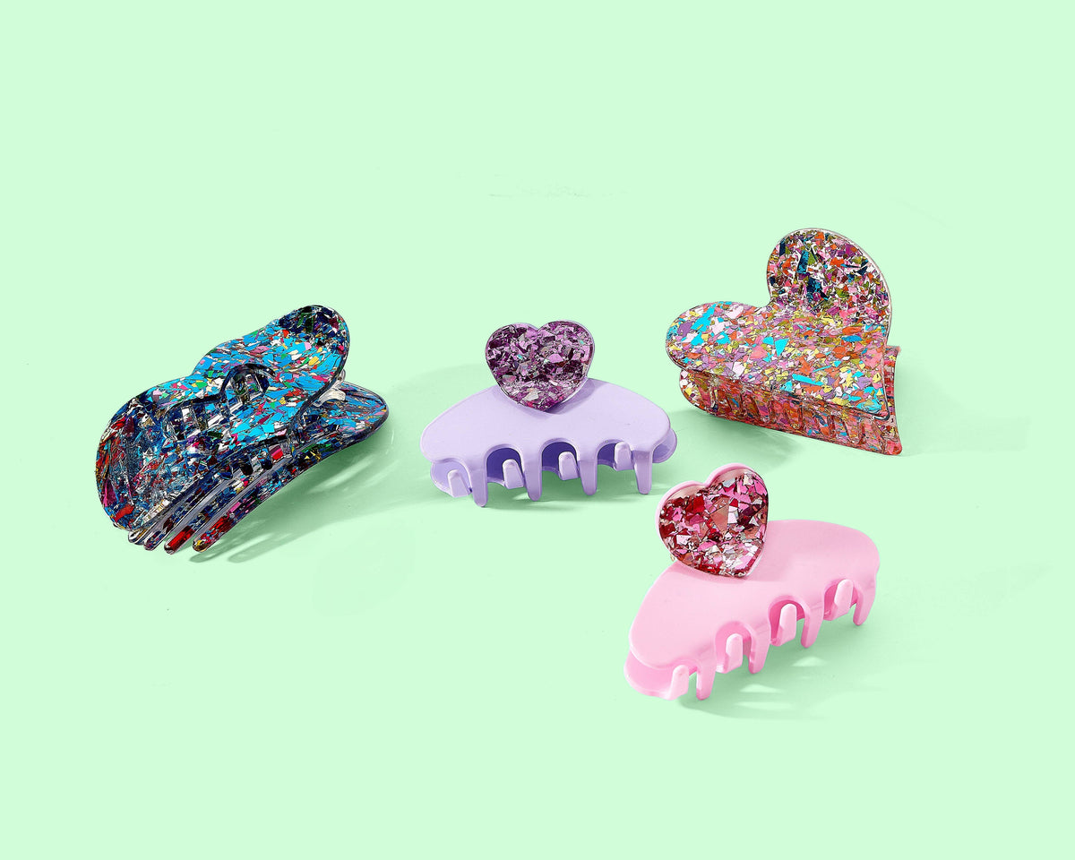 Claw Hair Clip - Medium - Heart - Pink + Confetti