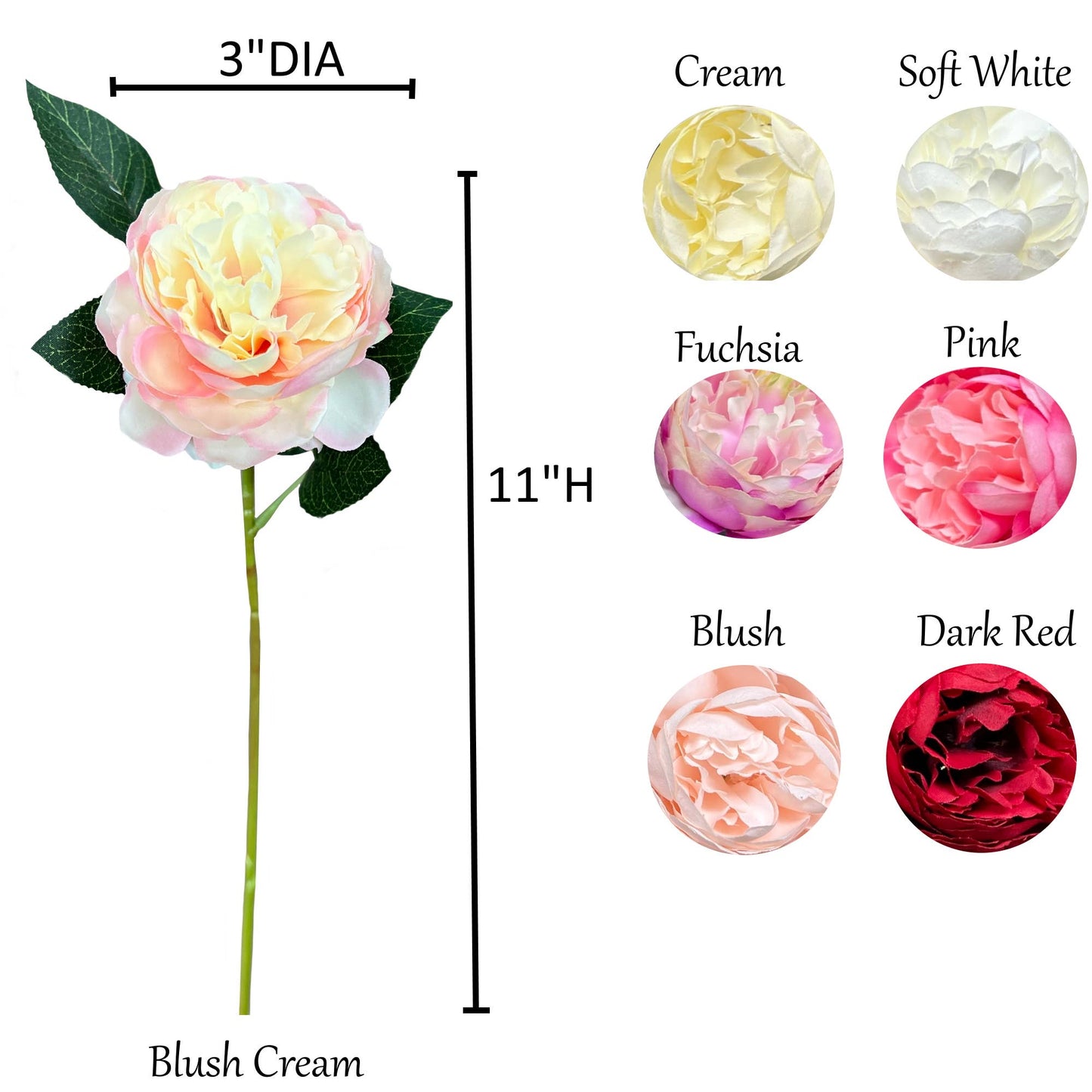 11" Traditional Artificial Cabbage Peony Stem