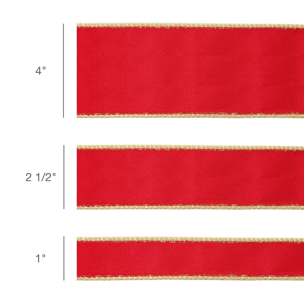 1" Reversible Classic Velvet Wired Ribbon | Christmas Red/Gold | 10 Yard Roll