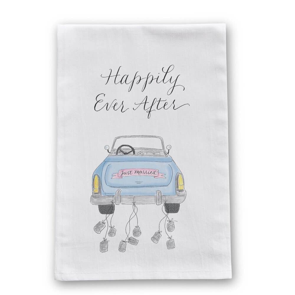 Happily Ever After Wedding Car Tea Towel
