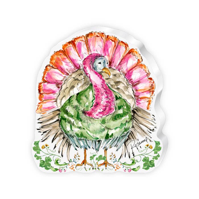 Pink Standing Turkey with Fall Florals Medium Acrylic Art