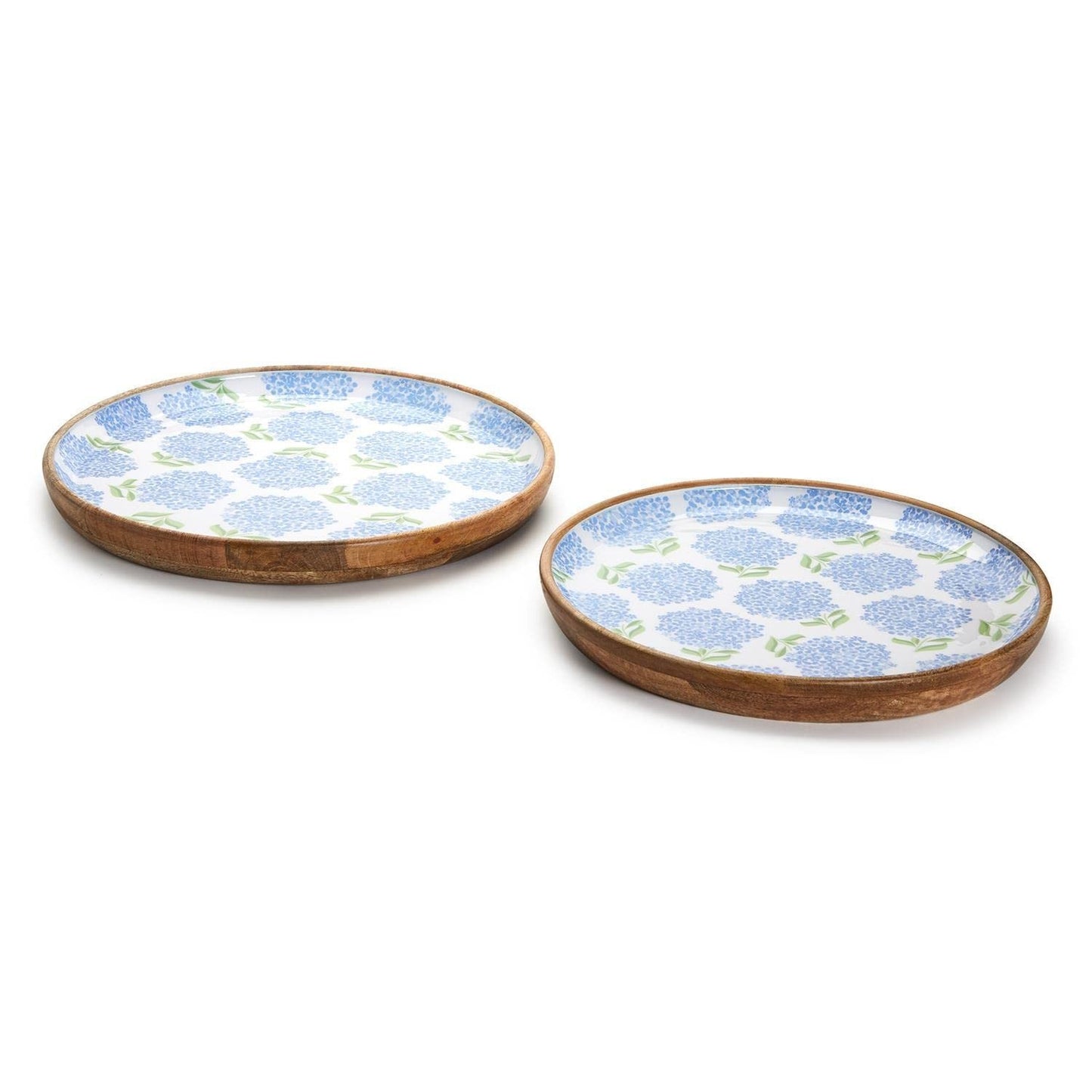 Blue Hydrangea Round Wooden Trays | Two's Company