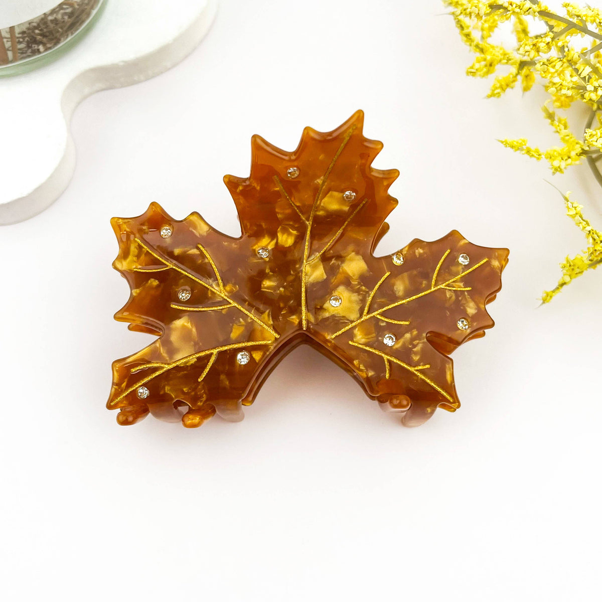 Rhinestone Inlaid Autumn Maple Leaf Acetate Hair Claw Clip
