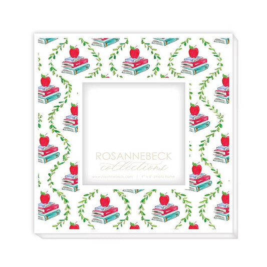 Teacher Book Stack and Apple Trellis Frame 4x4-White