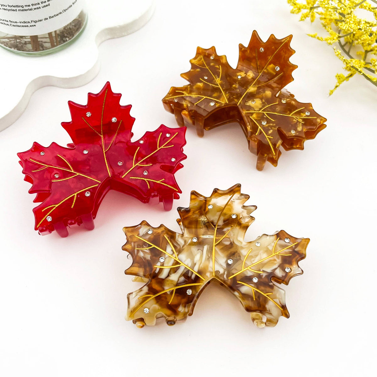 Rhinestone Inlaid Autumn Maple Leaf Acetate Hair Claw Clip