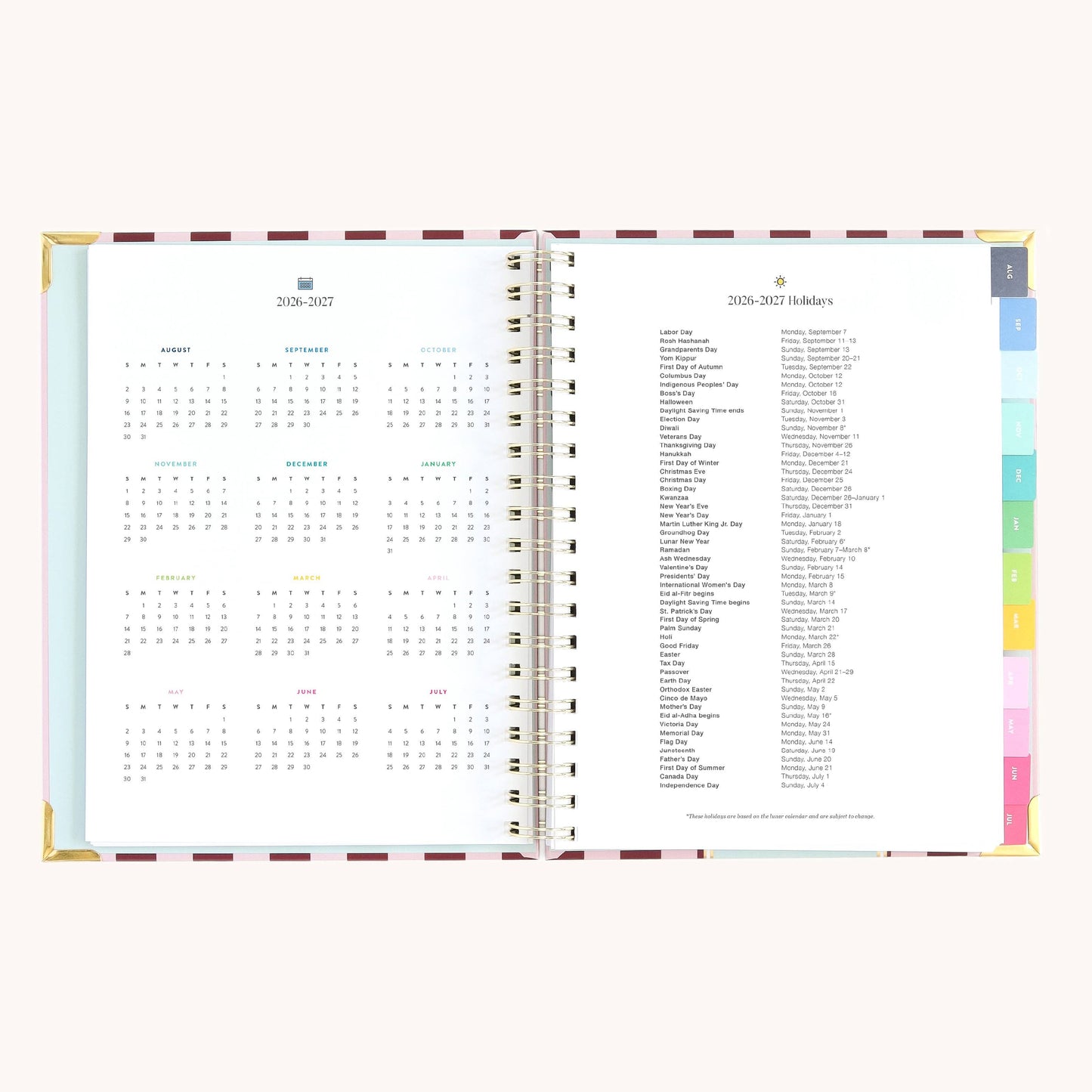 2026-2027 Spiral Weekly Simplified Planner - Berry Stripe