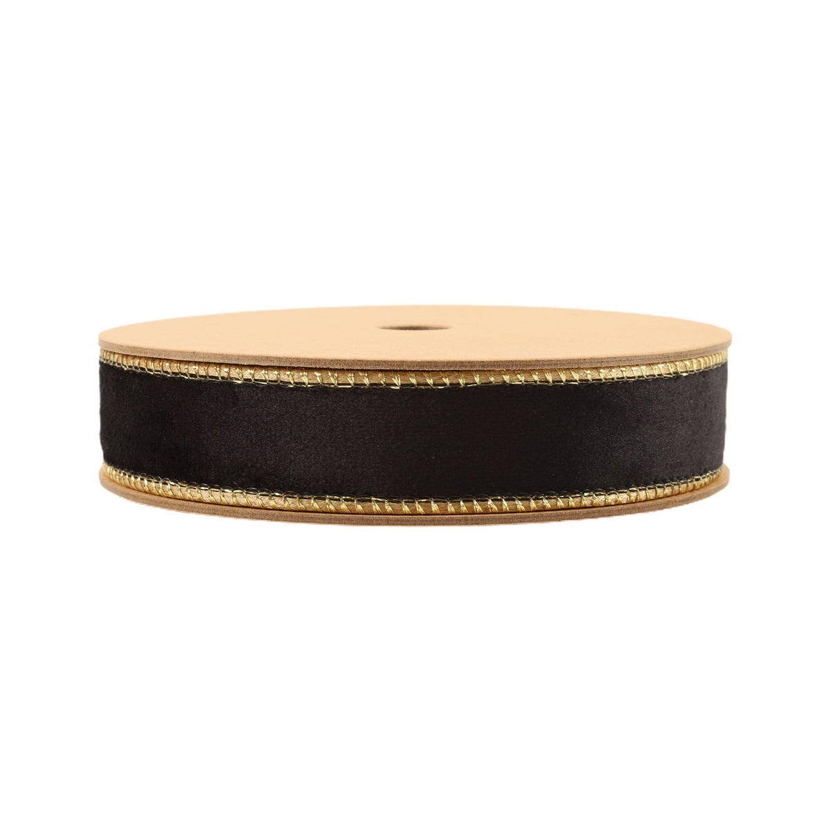 1" Reversible Classic Velvet Wired Ribbon | Black/Gold | 10 Yard Roll