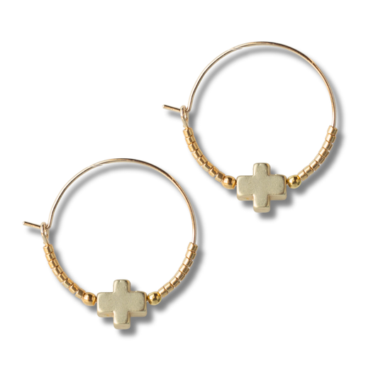 Faithful Cross Beaded Earrings-Gold | Earrings for Women