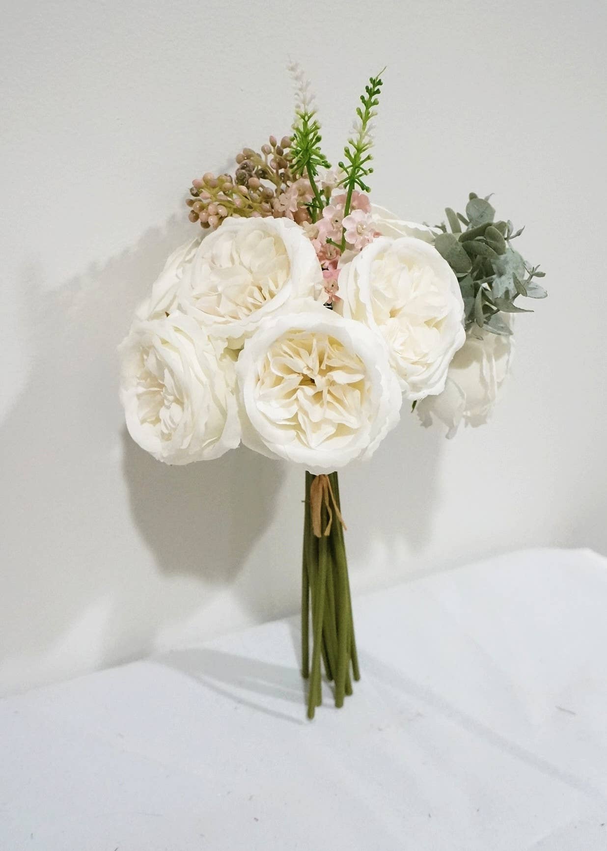 10''T Silk Austin Rose Bouquet, Flowers Greenery Mixed Bunch